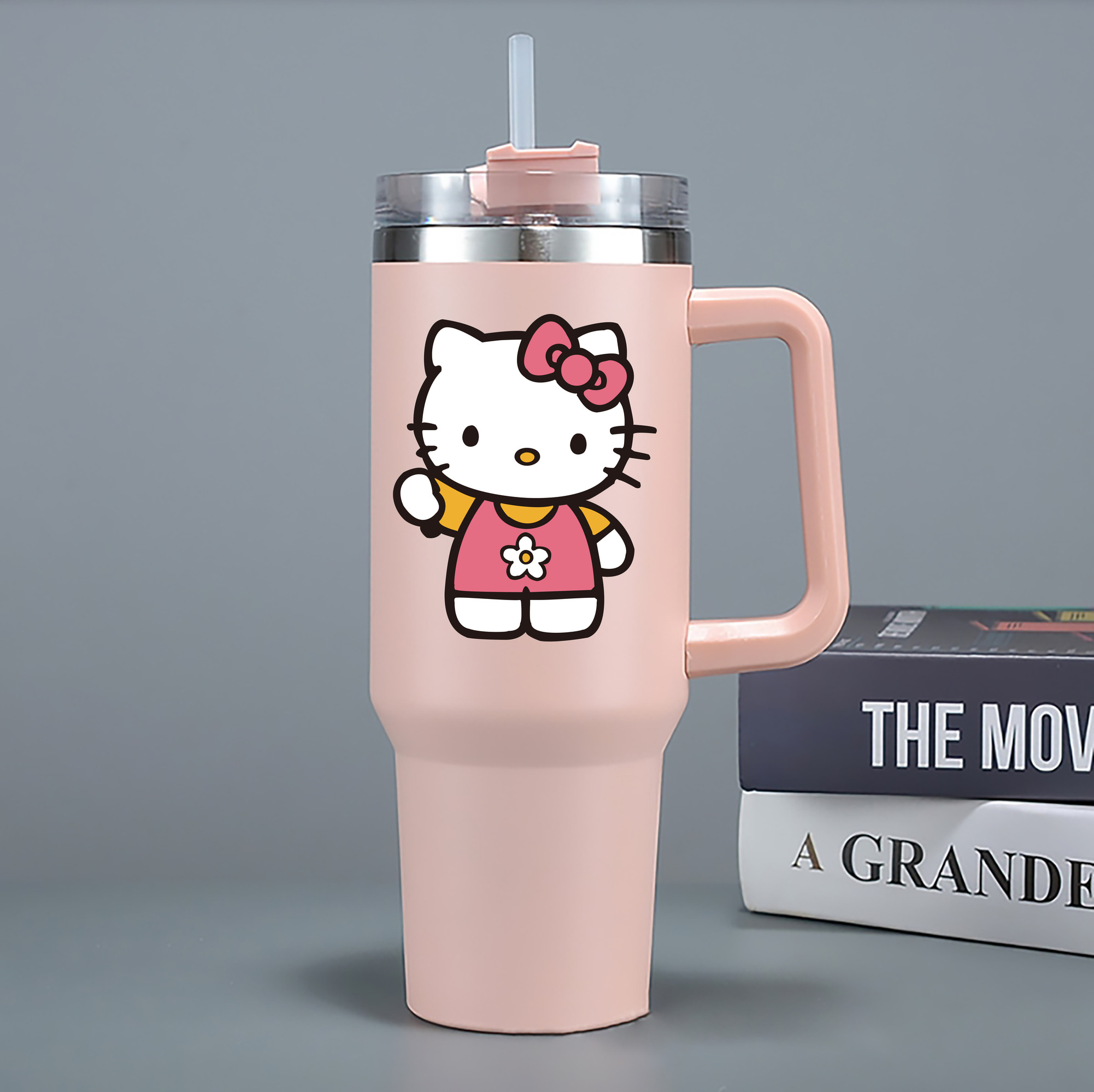 （画像用） Hello Kitty ハローキティ 1200mL車用タンブラー - クリスタルステッカー（プラスチックストロー付き）
